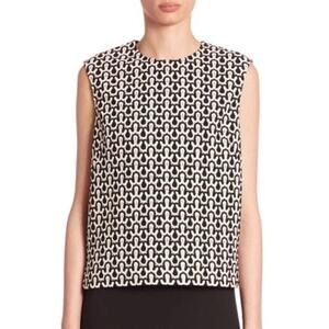 Derek Lam Black & White Sleeveless Crochet Jersey Zip Up Back Top Size small
